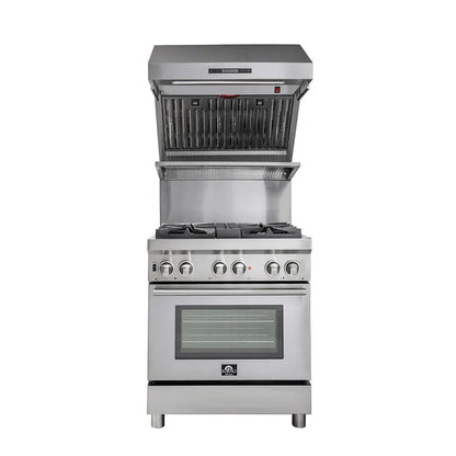 Forno Savona 30-Inch Wall-Mounted Range Hood with Backsplash, Shelf, and Red Warming Light – Model FRHWM5029-30HB5